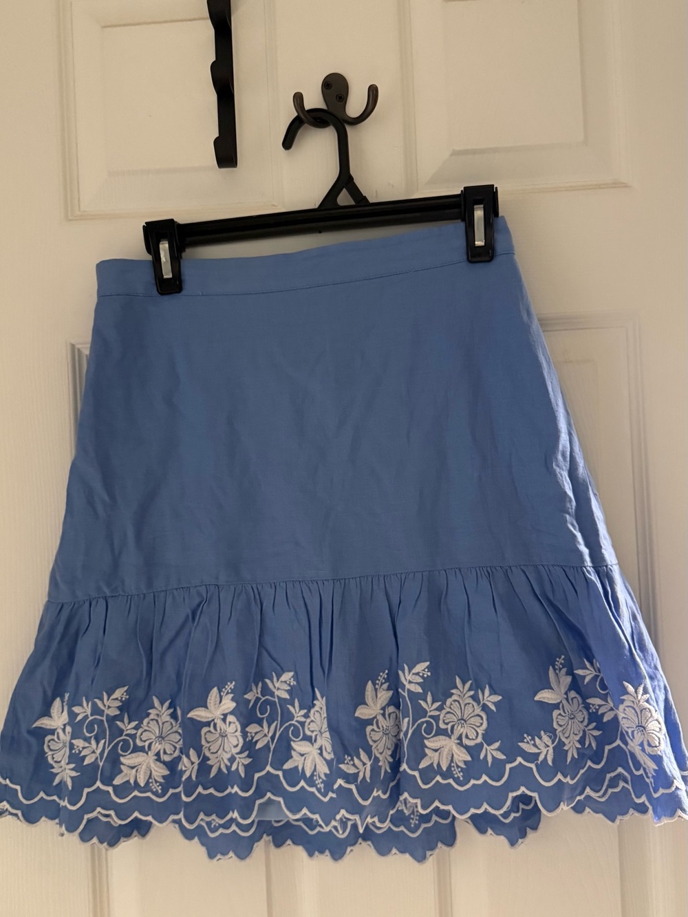 J. Crew Periwinkle Blue Embroidered Tiered Cotton Skirt